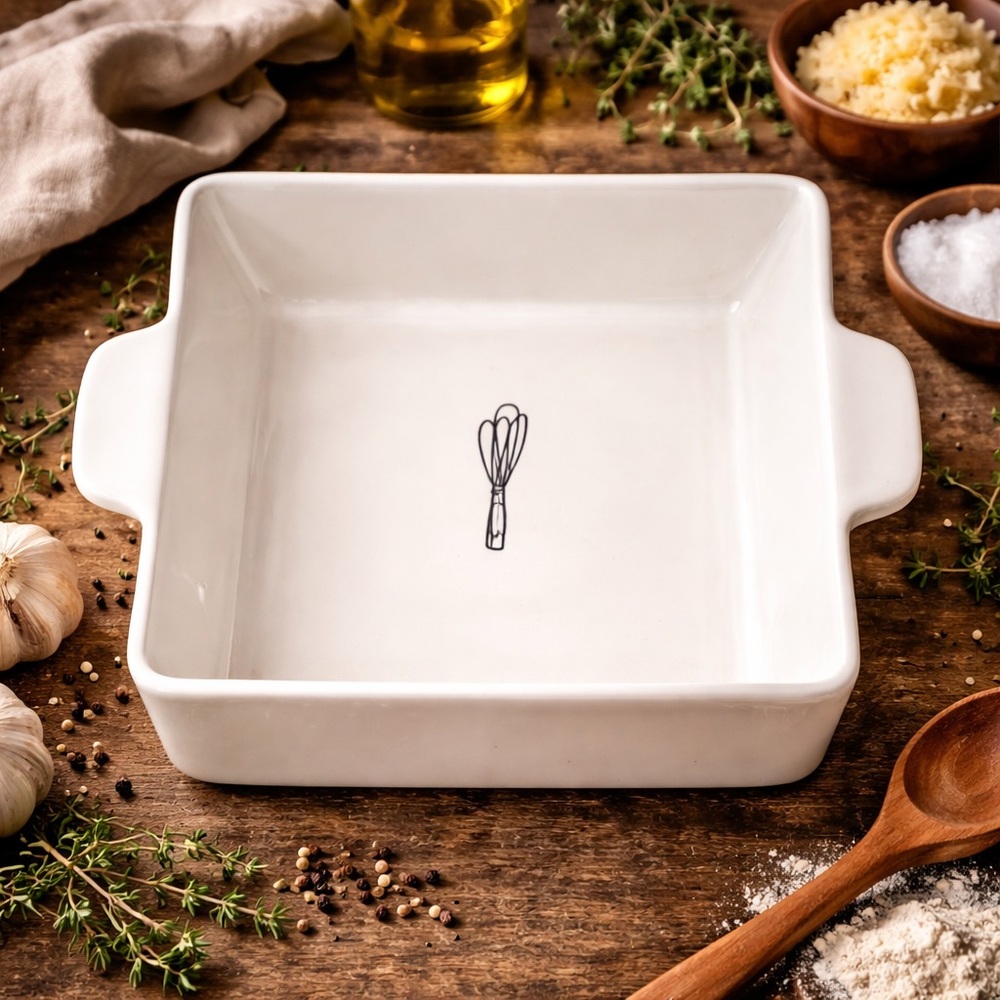 Rae Dunn Sketch BEAT Whisk Square Baking Dish‎